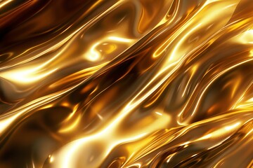 Poster - Luxurious golden fabric flowing and creating abstract waves, with a smooth and shiny surface