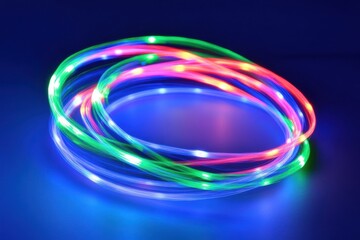 Poster - Abstract digital art of glowing neon light trails in vivid pink and blue hues with sparkling particles.