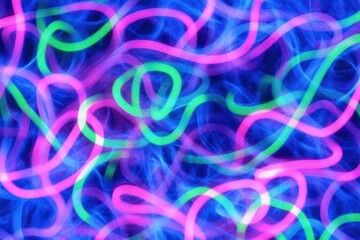 Poster - Abstract digital art of glowing neon light trails in vivid pink and blue hues with sparkling particles.