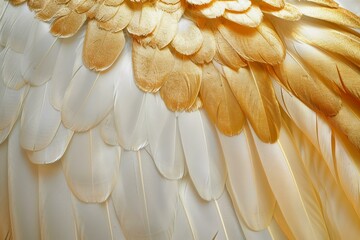 Poster - Close up of golden and white bird feathers creating a soft textured background