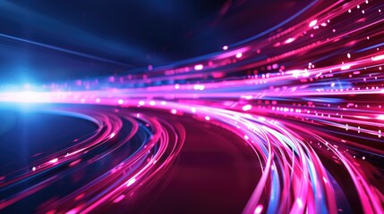 Poster - A vibrant, abstract image showcasing dynamic light trails in pink and blue, representing speed and technology.