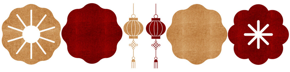 Poster - PNG Elegant lanterns with floral motifs, element set on transparent background