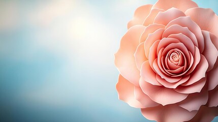 Poster - Pastel rose concept. A beautiful pink rose against a soft blue background, perfect for nature lovers.