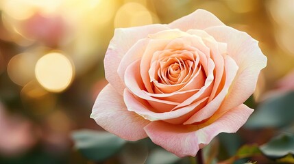 Aufkleber - Pastel rose concept. A beautiful pink rose blooming in the garden under soft, warm light.