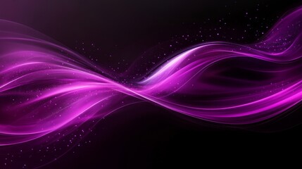 Poster - Elegant flowing fluid purple lines and dots on dark horizontal background for business, technology, and creative digital projects