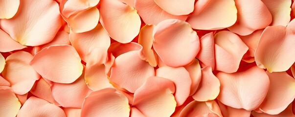 Poster - Pastel rose concept. Delicate peach rose petals arranged beautifully, perfect for romantic themes and celebrations.