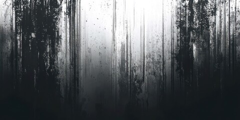 Poster - Black and white photo of a forest with trees and a misty sky