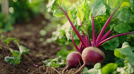 Canvas Print - Organic beet plant thriving in a lush orchard setting, showcasing the beauty and health benefits of organic beet plants surrounded by vibrant foliage and natural growth.