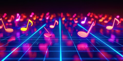 Poster - Colorful background with many musical notes