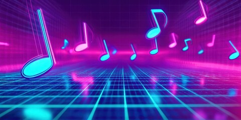 Poster - Colorful background with many musical notes