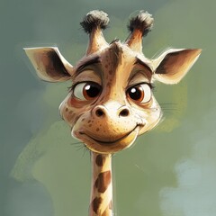 Wall Mural - A Cartoon Giraffe Portrait Shows A Happy Expression