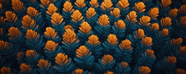 Poster - Aerial View forest idea. Vibrant foliage pattern showcasing leaves in striking orange and deep blue tones.