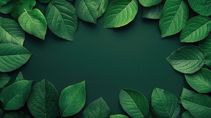Poster - Tropical frame concept. A lush arrangement of green leaves framing a dark background, perfect for nature themes.