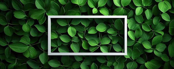 Poster - Tropical frame concept. A vibrant arrangement of green leaves framed beautifully for creative design.