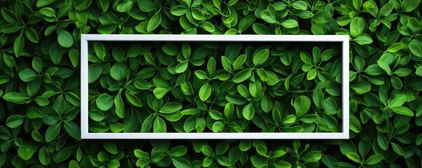 Poster - Tropical frame concept. A vibrant green foliage background with a blank white frame for your creative designs.