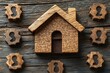 © julija - wooden house symbol with real estate percentage signs surrounding it, set on a rustic wooden table, illustrating the concept of home investment and market interest