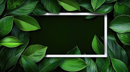 Poster - Tropical frame concept. A vibrant green leaf frame surrounding a dark background for creative designs.