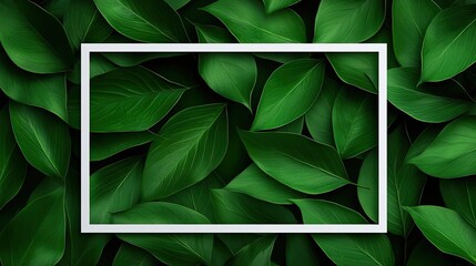 Poster - Tropical frame concept. Vibrant green leaves arranged beautifully with a blank frame in the center.
