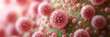 © mangolovemom - A close-up image of pink, spherical structures resembling viral particles, showcasing intricate details and textures.