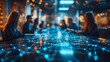 © Warakorn - Focused business meeting at a roundtable, abstract network background softly blurred to emphasize teamwork