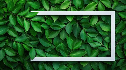 Poster - Tropical frame concept. A vibrant green background showcasing fresh leaves with a white frame for creative use.