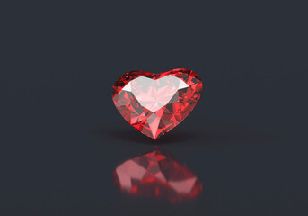 Fototapete - Heart Red Ruby Diamond isolated on dark background 3d rendering	
