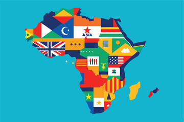 Poster - map of africa illustrated with various national flags representing the continent's diversity and cul