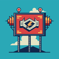 Poster - Vector billboard design featuring electric symbol and hands against a bright background