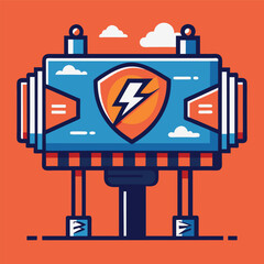 Poster - Vector billboard design featuring electric symbol and hands against a bright background