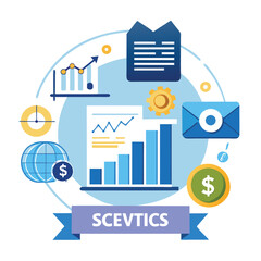 Leinwandbilder - Accounting concepts illustrated with various financial elements and graphs depicting growth and analysis in a bright vector style