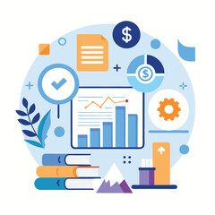 Leinwandbilder - Accounting concepts illustrated with various financial elements and graphs depicting growth and analysis in a bright vector style