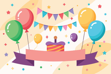 Poster - Celebrate with colorful balloons, a festive cake, and cheerful decorations for any joyful occasion or party atmosphere