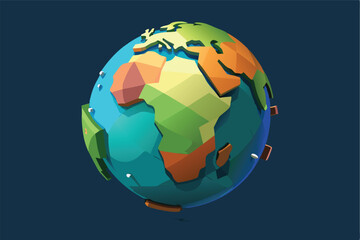 Leinwandbilder - Colorful vector representation of a globe highlighting continents with vibrant colors and elements on a blue background