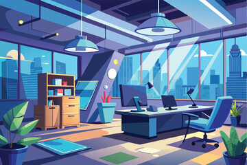 Aufkleber - Modern office interior design with natural light and sleek furniture in an urban setting