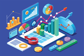Leinwandbilder - Stylized vector representation of financial data analysis with colorful charts and graphs for business insights