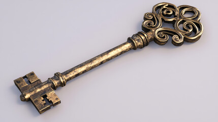 Poster - Vintage keys. Golden realistic real estate keys in ornate style decent vector tools for old doors