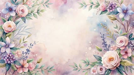 Wall Mural - Elegant Watercolor Floral Frame with Pastel Hues and Blank Center for Text or Image