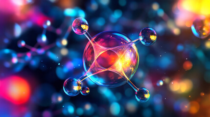 Poster - Molecule connection. Science abstract round shapes and forms graphic water or paint ink explosion chemistry communication vector concept
