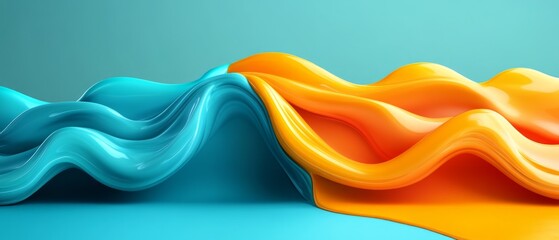 Poster - Bright blue and orange waves intertwine, showcasing a dynamic and abstract composition that highlights smooth textures and bold color contrast