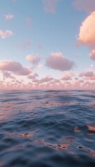 Poster - Tranquil ocean landscape with expansive blue waters and pastel pink clouds at dusk