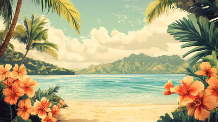 design template of retro poster invitation for hawaiian party. summer hawaii tropical party banner, 