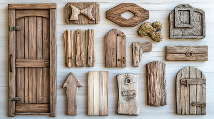 Poster - Vector illustration of wooden signboards, doors, plates and other different shapes with wood texture