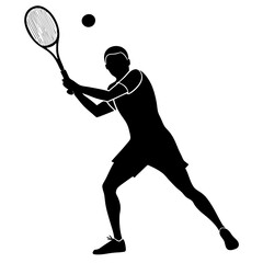 Wall Mural - Tennis player silhouette on white background