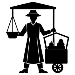 Wall Mural - Vendor silhouette on white background