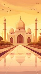 Wall Mural - luxurious and magnificent mosque building, with a large and beautiful garden, with a beautiful view of the sunset in the afternoon