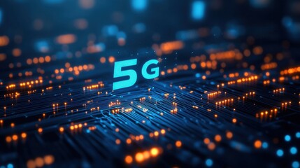Poster - Futuristic 5G technology concept with glowing circuit board design