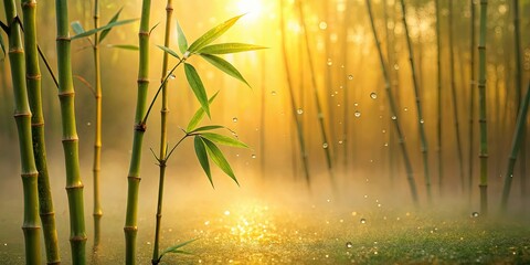 Poster - Serene Bamboo Forest at Dawn with Dew Drops