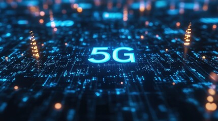 Poster - Abstract Digital Background with 5G Technology and Data Streams
