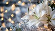 © kukuh - White Lilies Adorn Festive Silver Tinsel and Lights