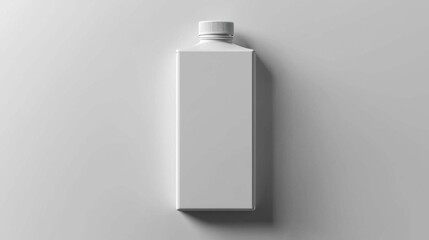 A simplistic, white carton bottle positioned centrally on a gray background, showcasing a clean, modern design for product branding.